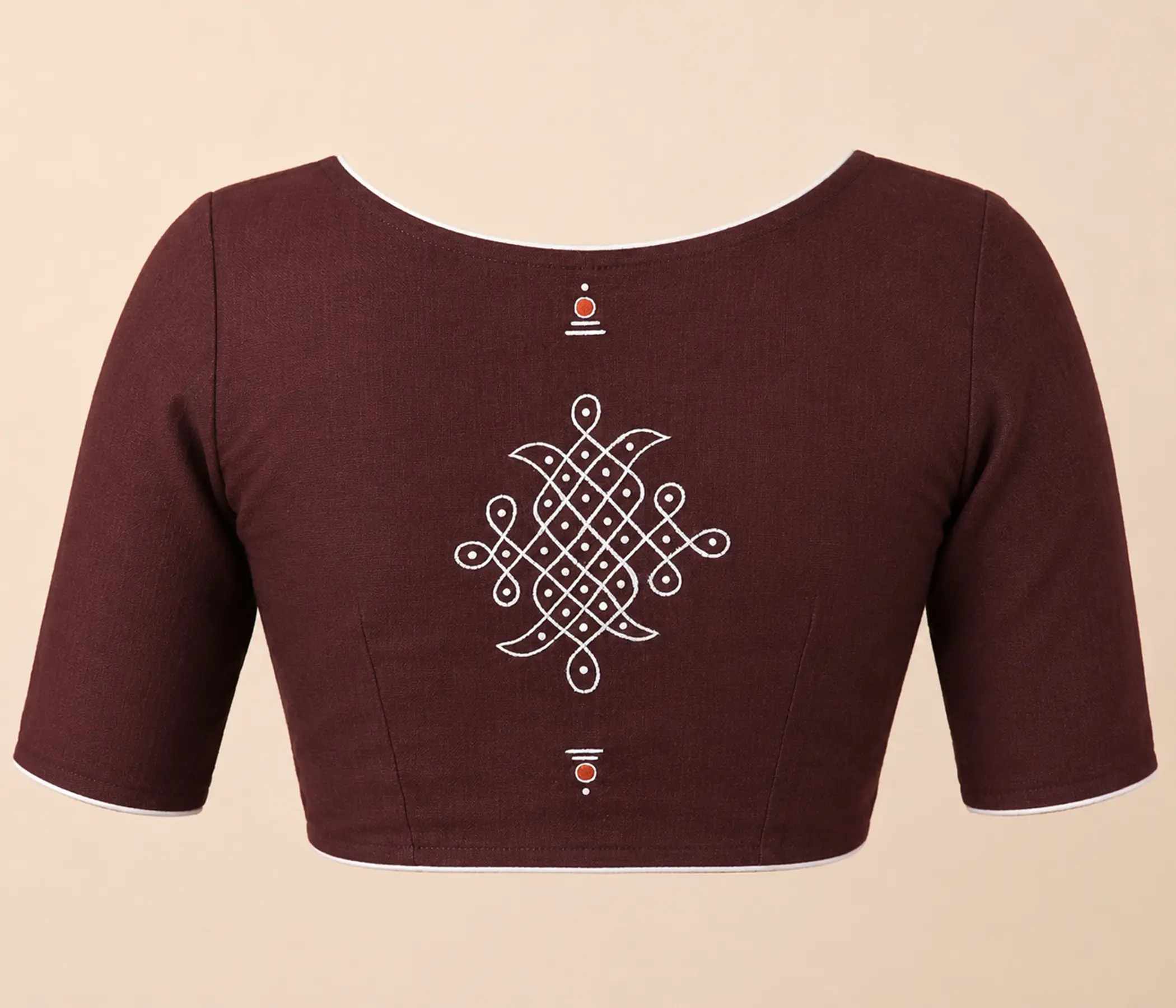 Coffee Brown Blouse Back Design with Hand-Painted Art
